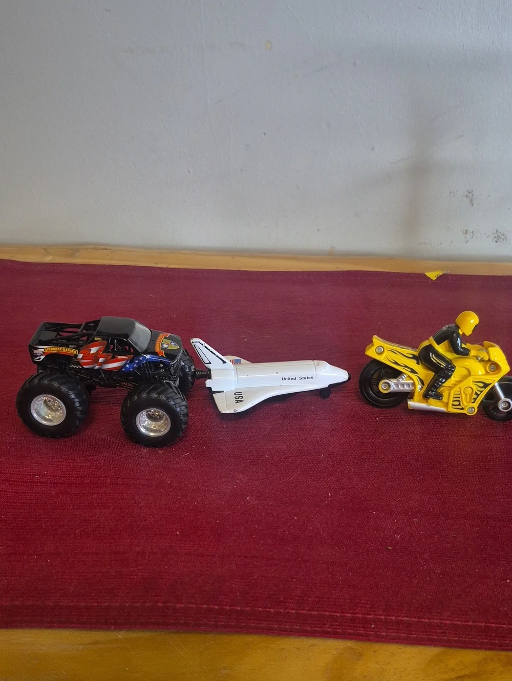 Die-Cast Monster Truck, Space Shuttle & Yellow Sport Motorcycle Toy Set